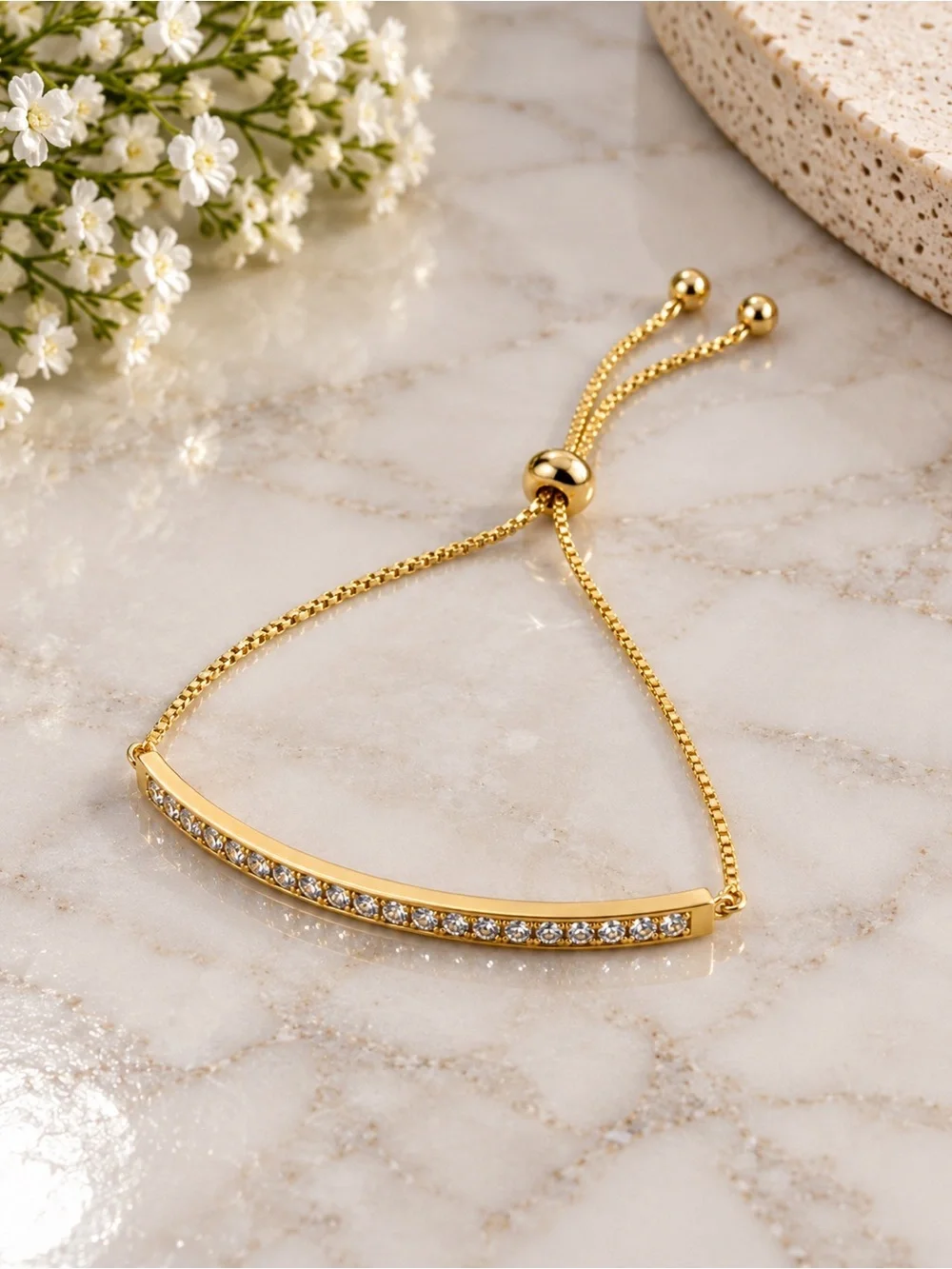 Gold Crystal Bar Adjustable Bracelet - Women Jewelry